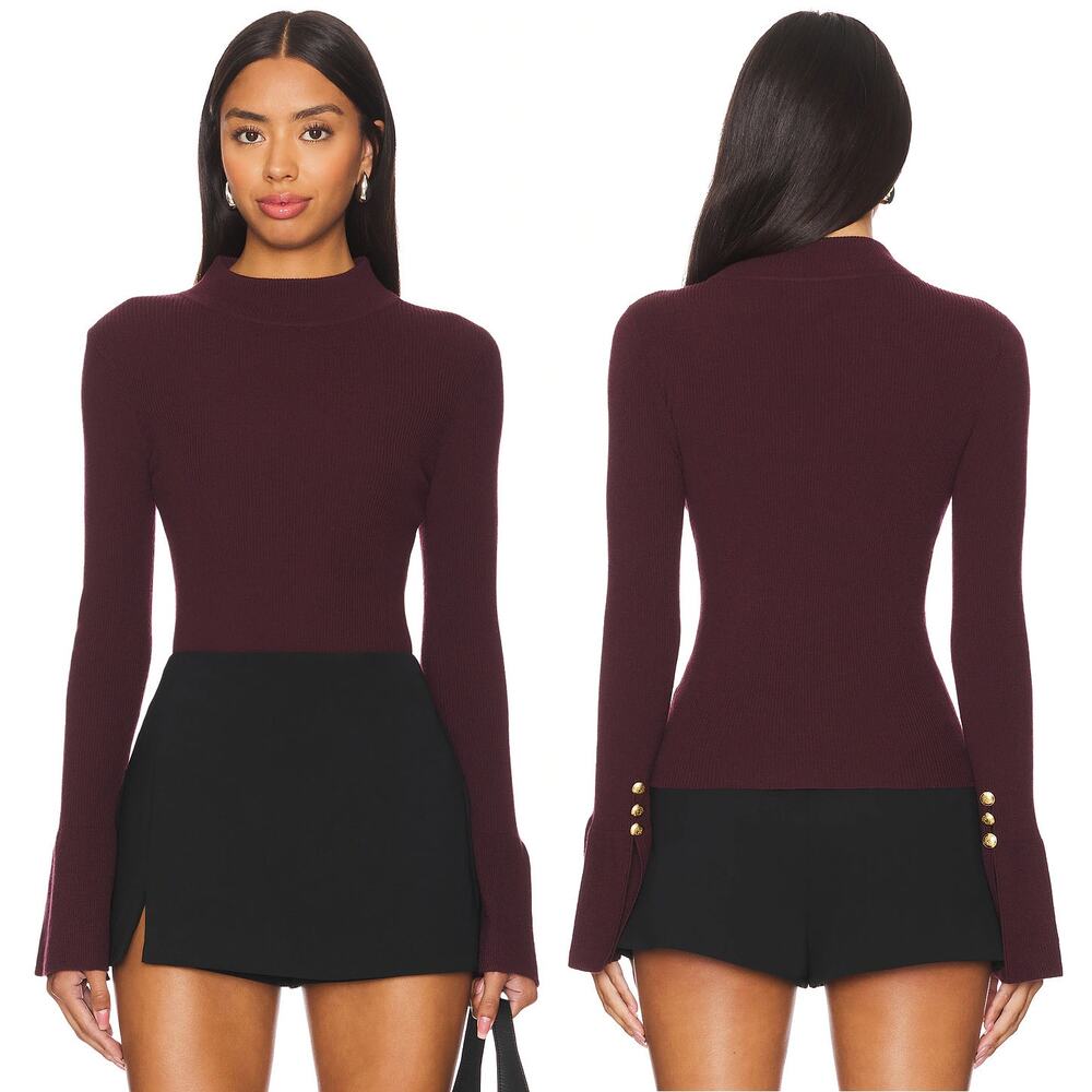 A.L.C. ALC Devin Wool Bell Sleeve Sweat Deep Carob Small S